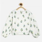 Miniklub White & Green Floral Print Accordion Pleated Sleeves Top - 5-6yr